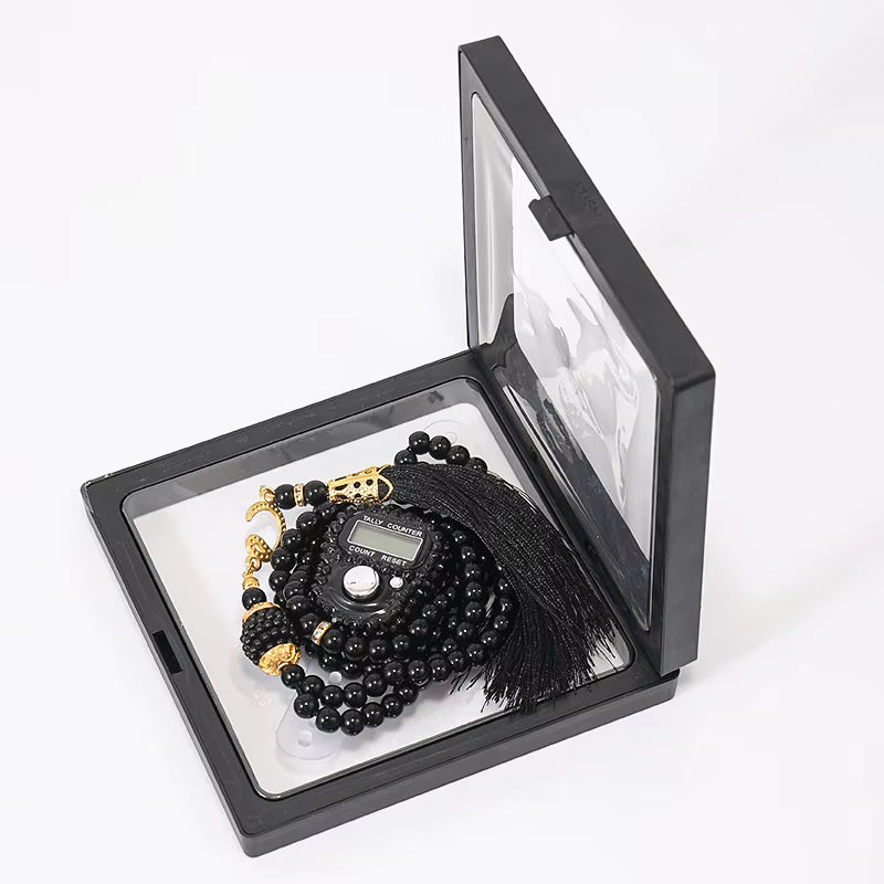 Handmade Glass 99 Tesbih Digital Finger Tally Counter with Prayer Beads Rosary Islamic Tasbih for Wedding Eid Gift Counter