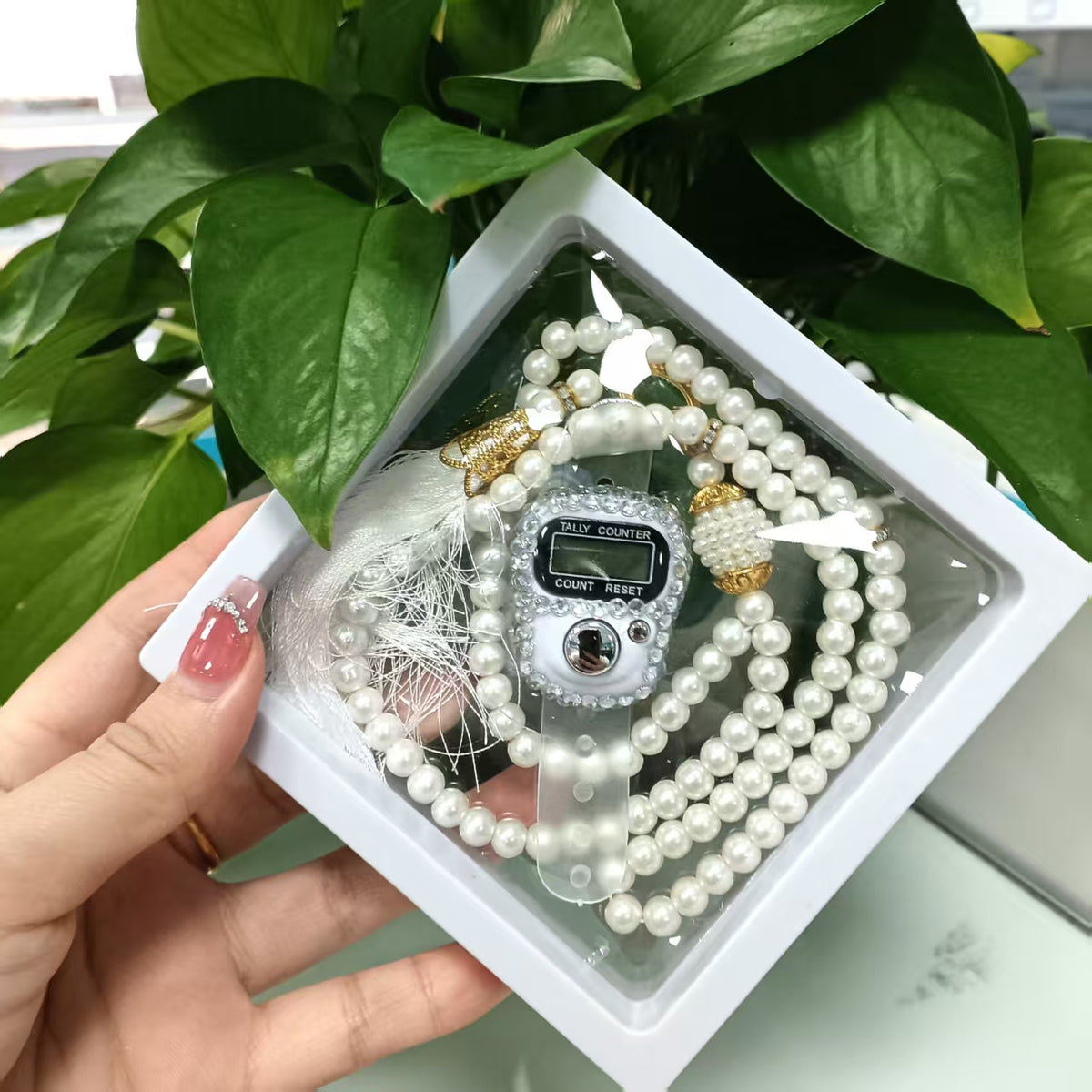 Handmade Glass 99 Tesbih Digital Finger Tally Counter with Prayer Beads Rosary Islamic Tasbih for Wedding Eid Gift Counter