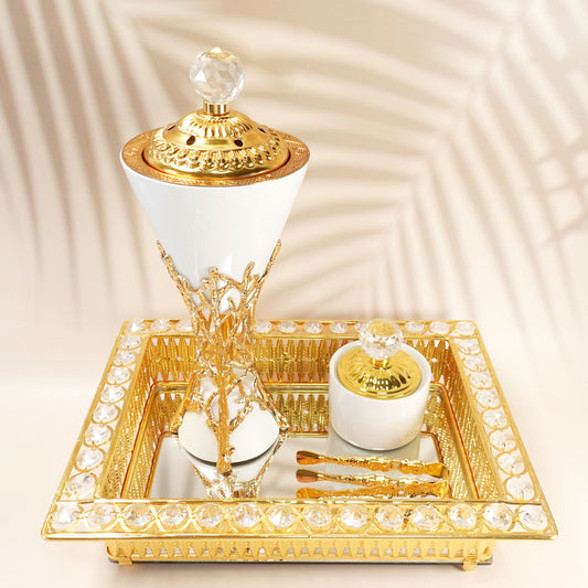Middle East Incense Burner Bakhoor Metal Luxury Arabic Incense Burner Set for Home Decoration Living Room