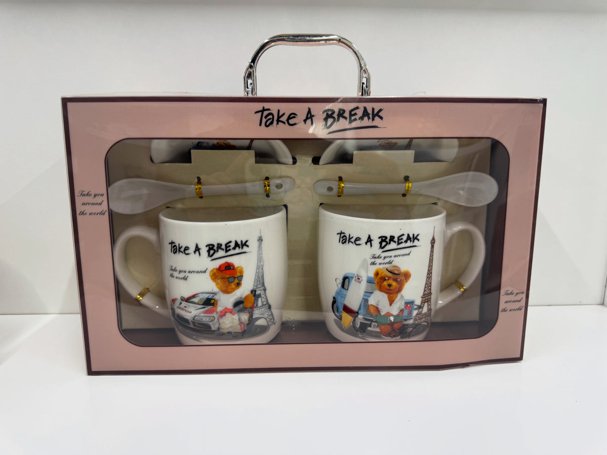 Two mugs with a bear design