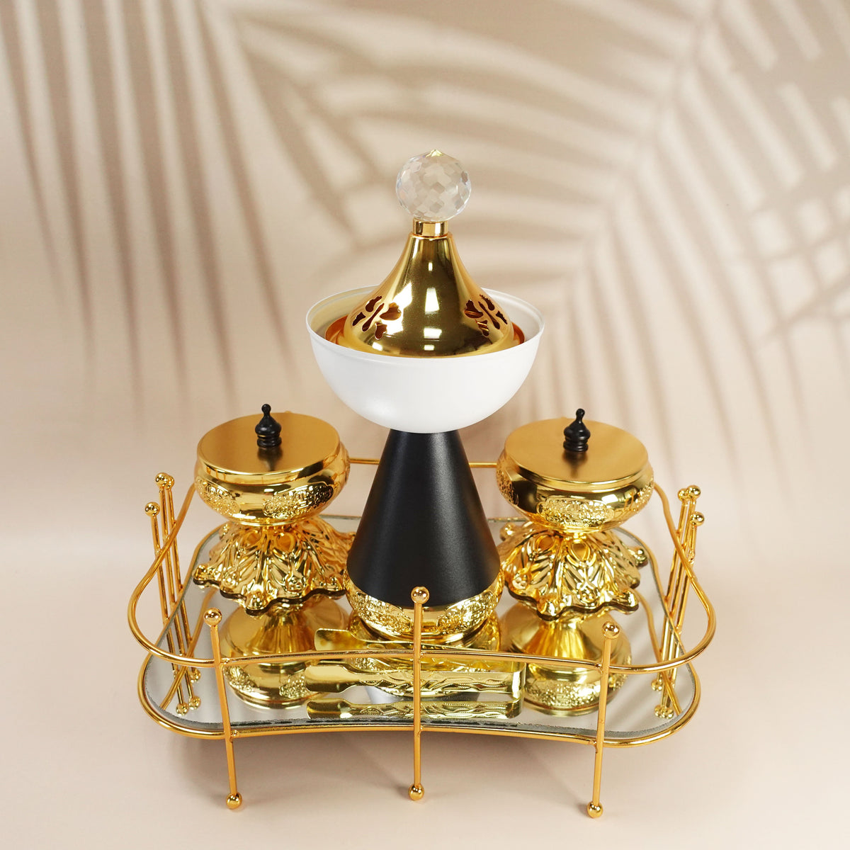 Arabic Style Glass Incense burner Decoration Metal Mirror High-quality Incense burner Set for Home Bakhoor Accessories