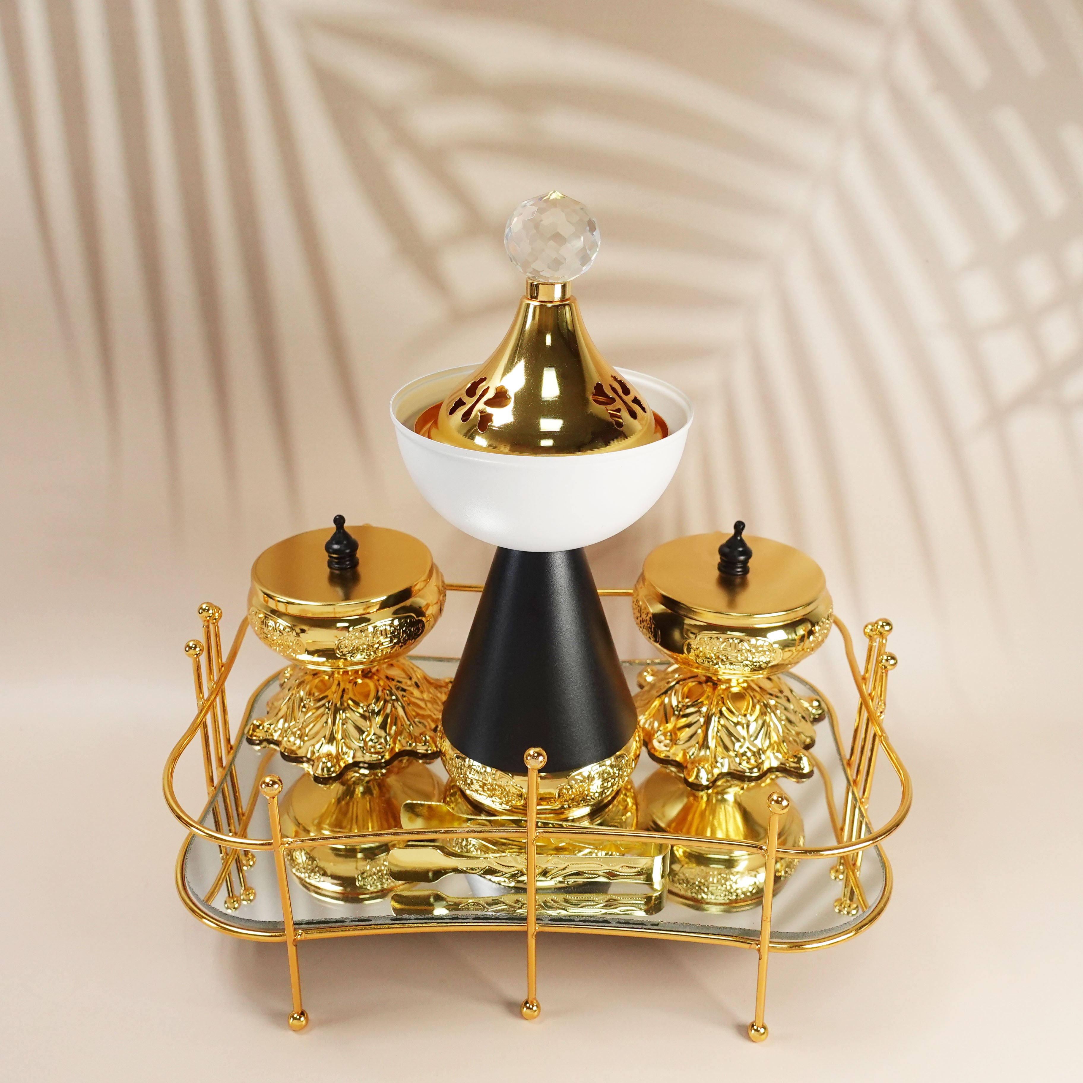 Arabic Style Glass Incense burner Decoration Metal Mirror High-quality Incense burner Set for Home Bakhoor Accessories