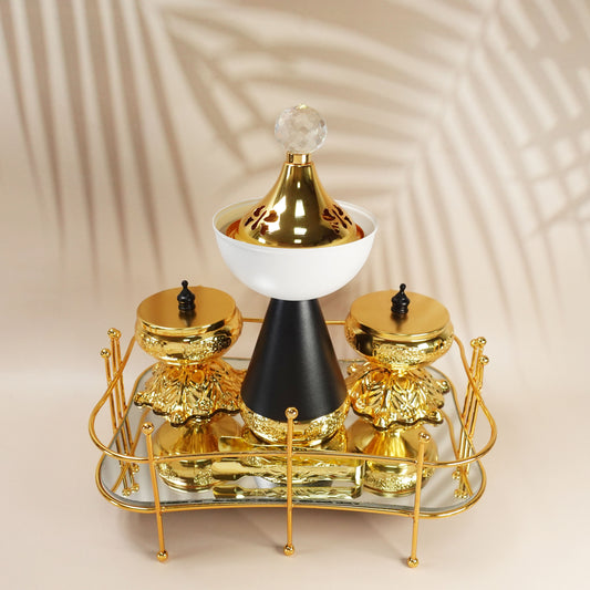 Arabic Style Glass Incense burner Decoration Metal Mirror High-quality Incense burner Set for Home Bakhoor Accessories