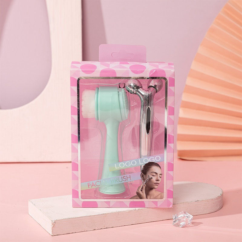 Facial Brush Massage Roller Set Combination 3D Massager Fiber Silicone Facial Brush