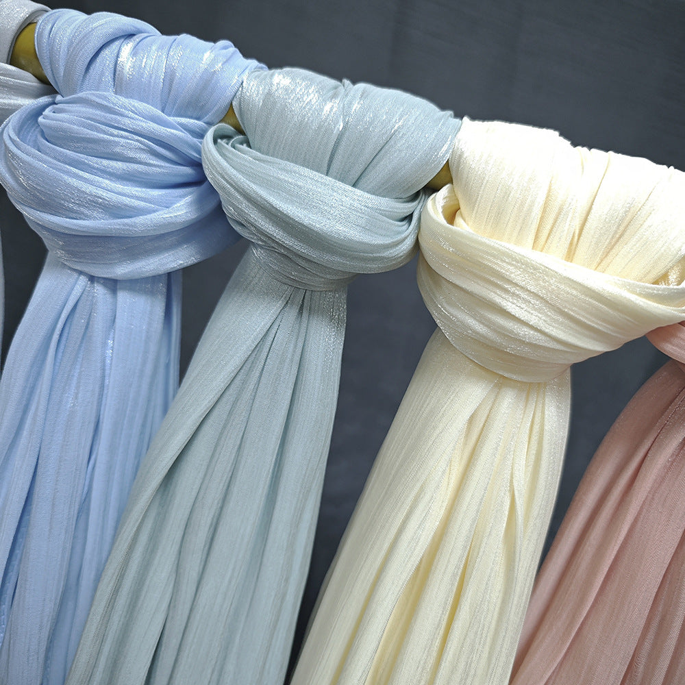 Crinkle Shawl Glitter Plain Breathable Shiny Satin Silk Crepe Hijab Scarf