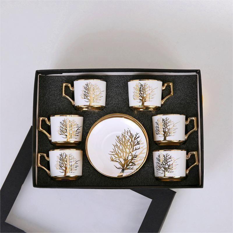 European Electroplated Ceramic Coffee Cup and Saucer Set Middle East Turkish Tea Cup