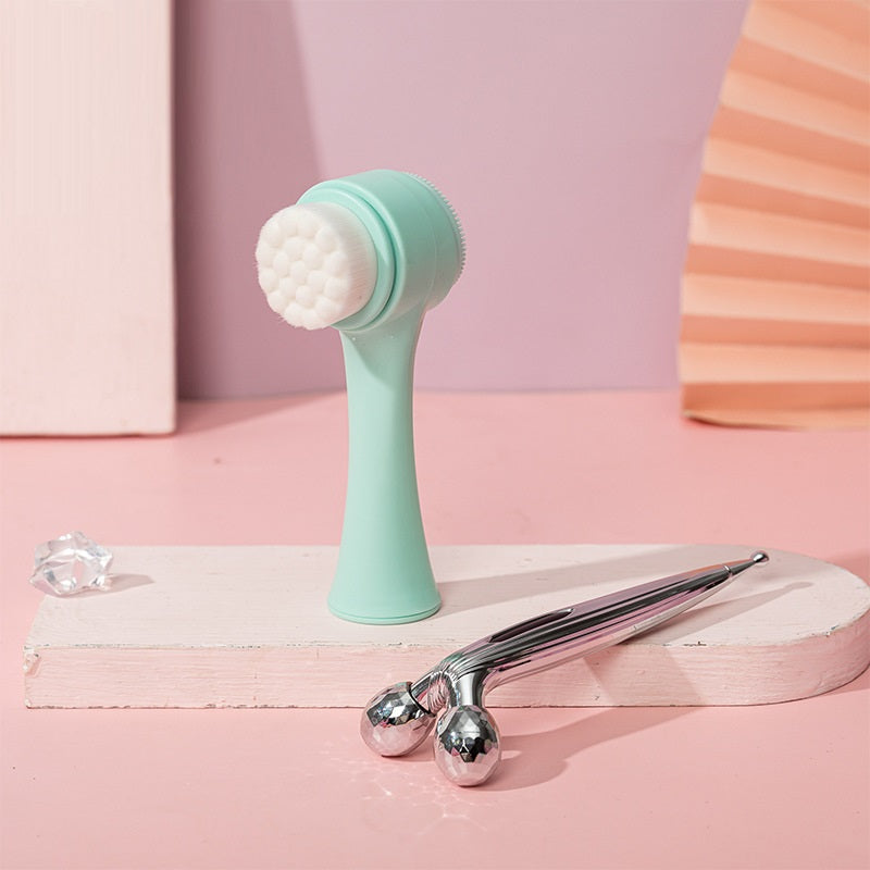 Facial Brush Massage Roller Set Combination 3D Massager Fiber Silicone Facial Brush