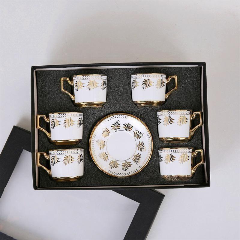 European Electroplated Ceramic Coffee Cup and Saucer Set Middle East Turkish Tea Cup