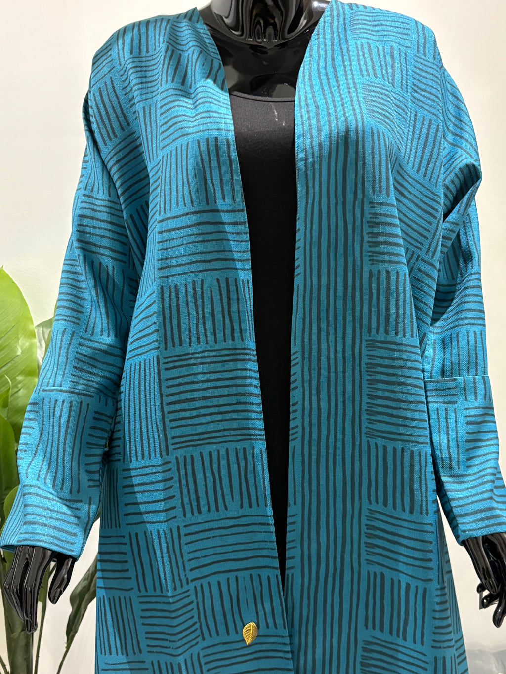 blue with black line abaya
