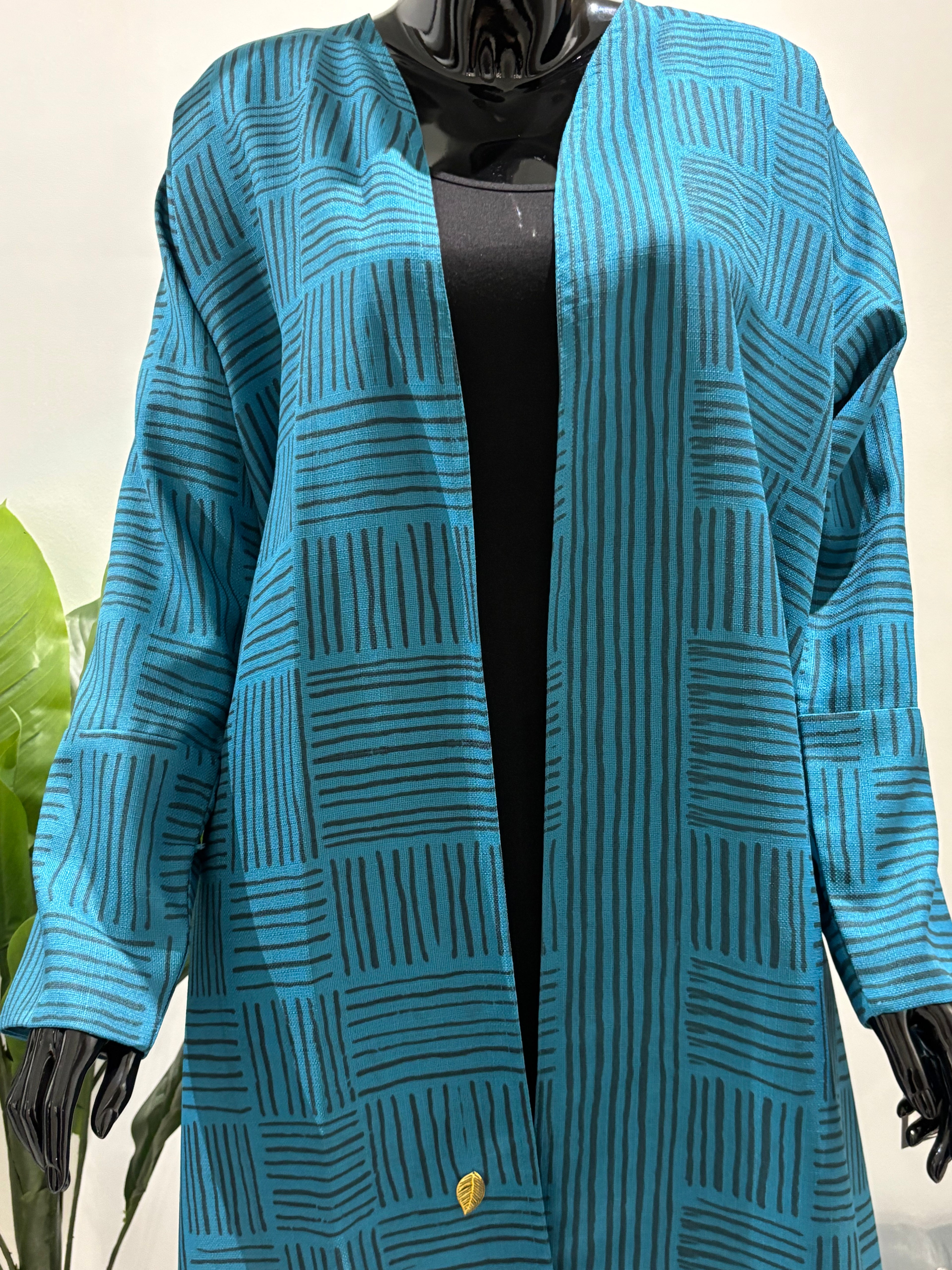 blue with black line abaya