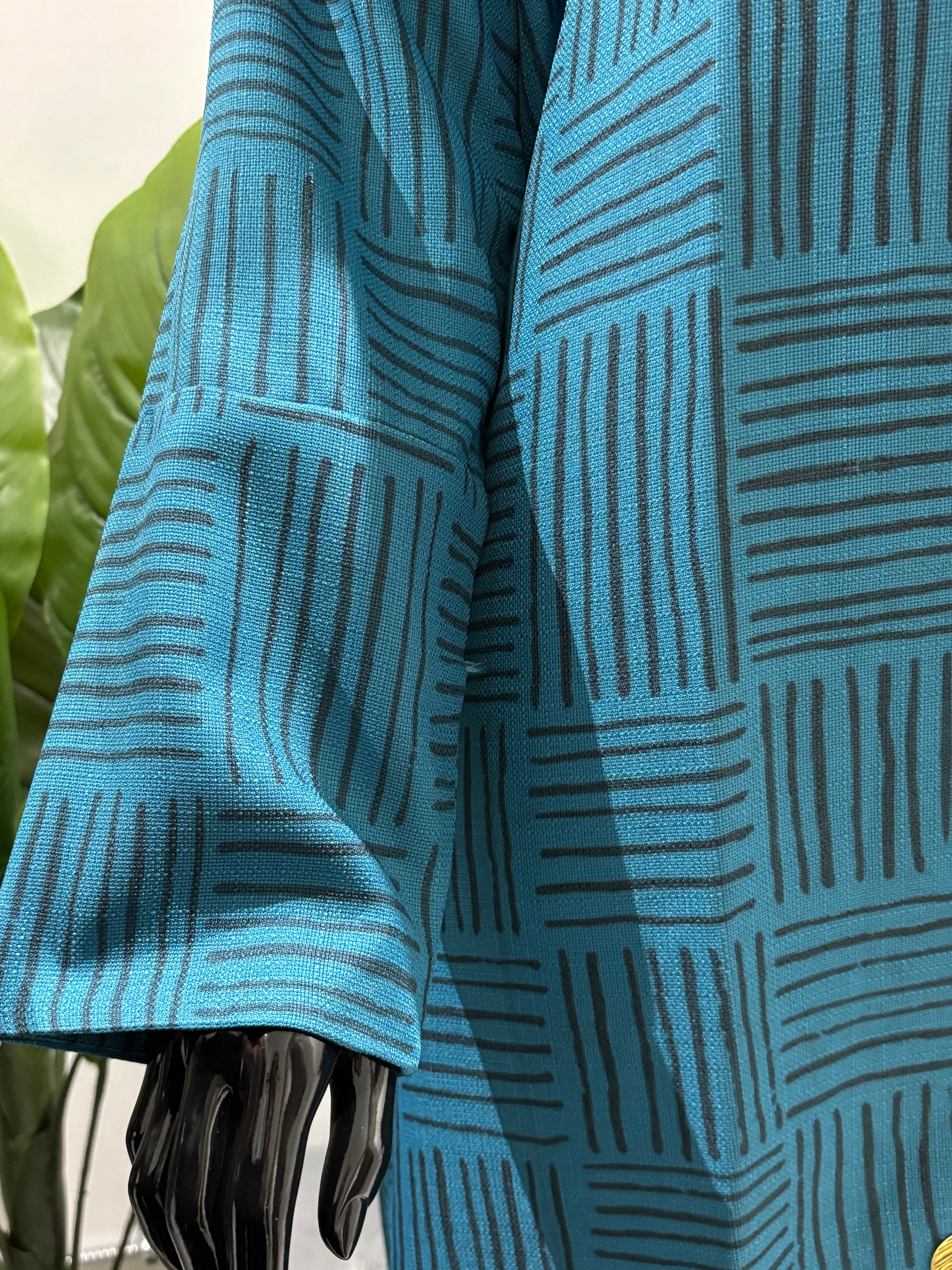 blue with black line abaya